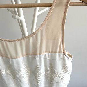 Two-toned Boho White Lace and Mesh Dress, Small